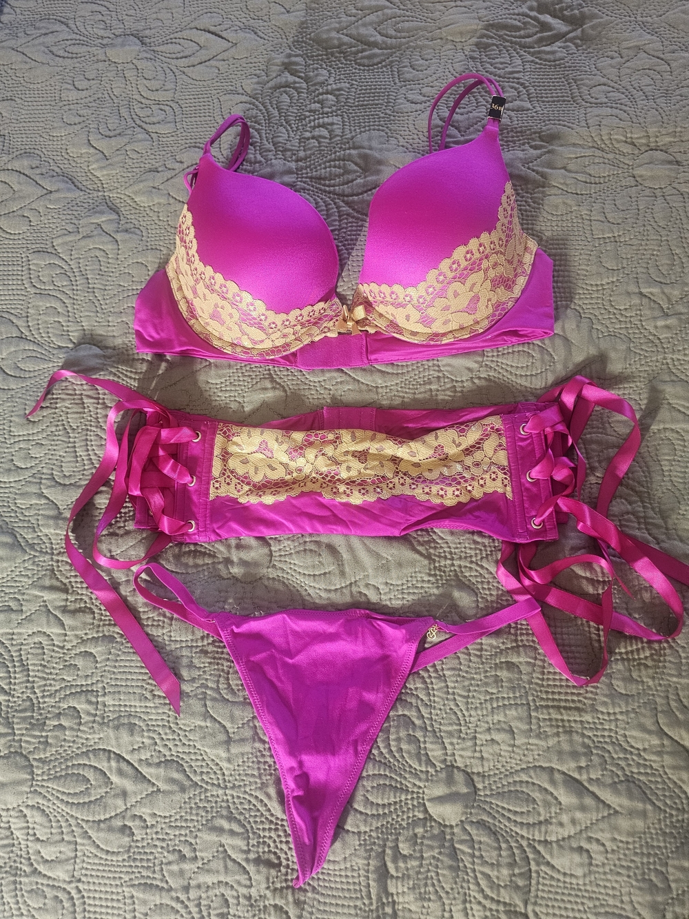 Women’s Fuchsia Lace-Trim Bra & Panty Set